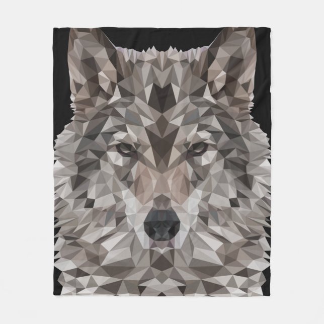 Gray Wolf Geometric Portrait Fleecedecke (Vorderseite)