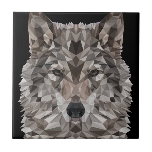 Gray Wolf Geometric Portrait Fliese (Vorderseite)