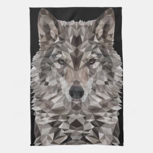 Gray Wolf Geometric Portrait Geschirrtuch