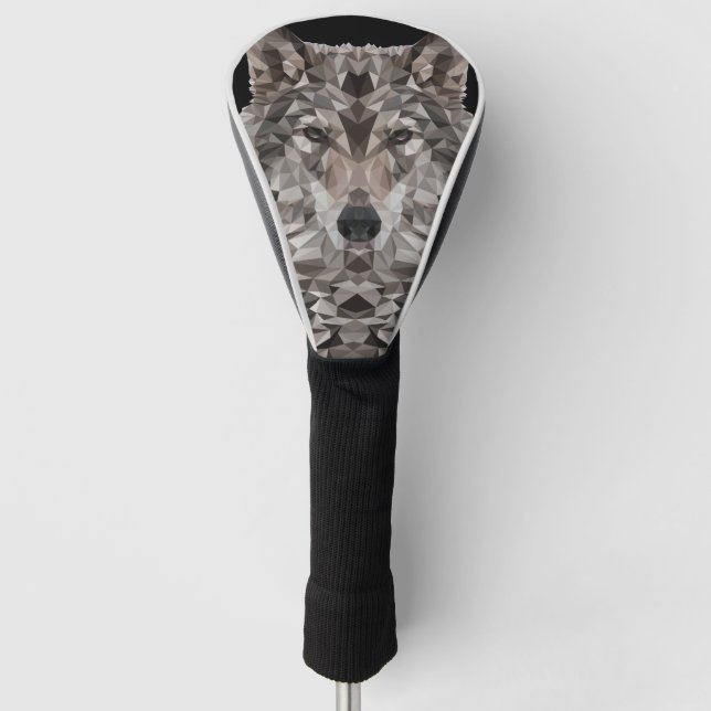 Gray Wolf Geometric Portrait Golf Headcover (Vorderseite)