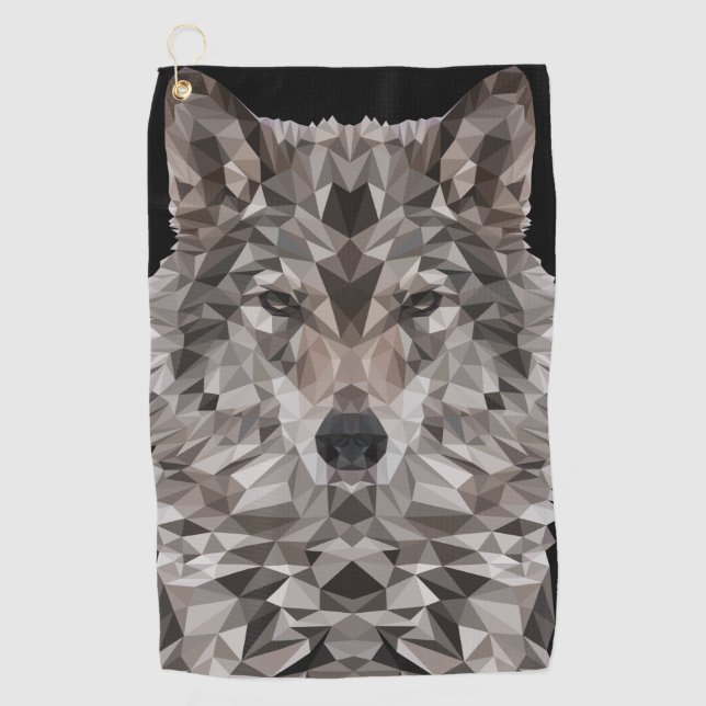 Gray Wolf Geometric Portrait Golfhandtuch (Vorderseite)