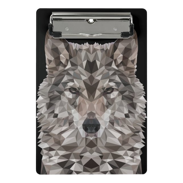 Gray Wolf Geometric Portrait Mini Klemmbrett (Vorderseite)