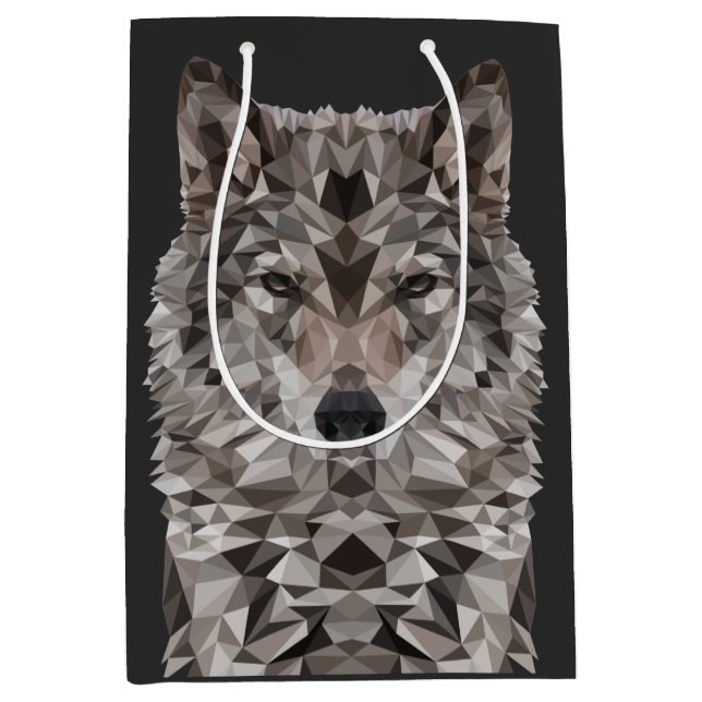Gray Wolf Geometric Portrait Mittlere Geschenktüte (Vorderseite)