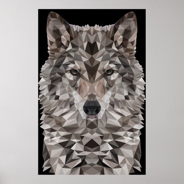 Gray Wolf Geometric Portrait Poster (Vorne)