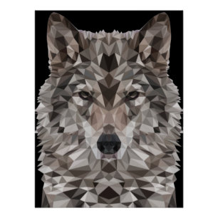 Gray Wolf Geometric Portrait Poster