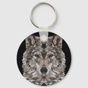 Gray Wolf Geometric Portrait Schlüsselanhänger