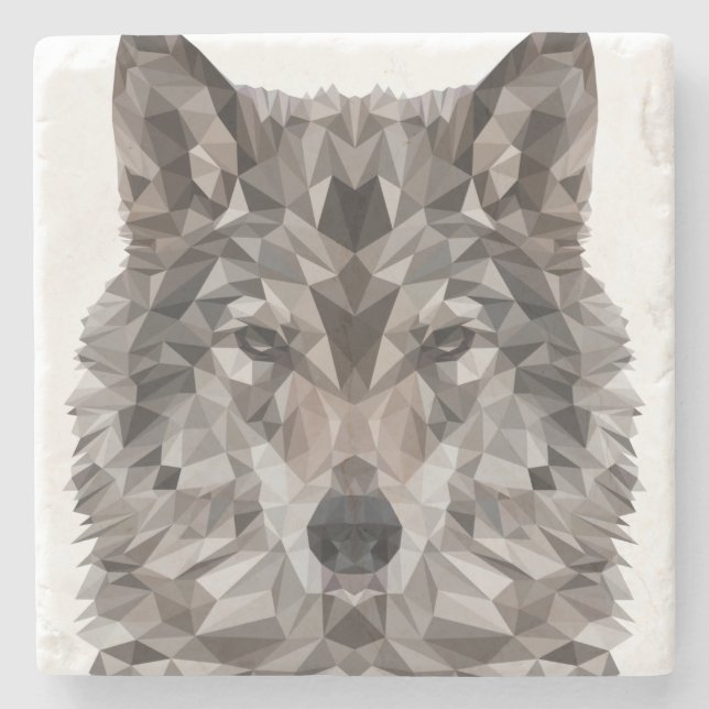 Gray Wolf Geometric Portrait Steinuntersetzer (Vorderseite)