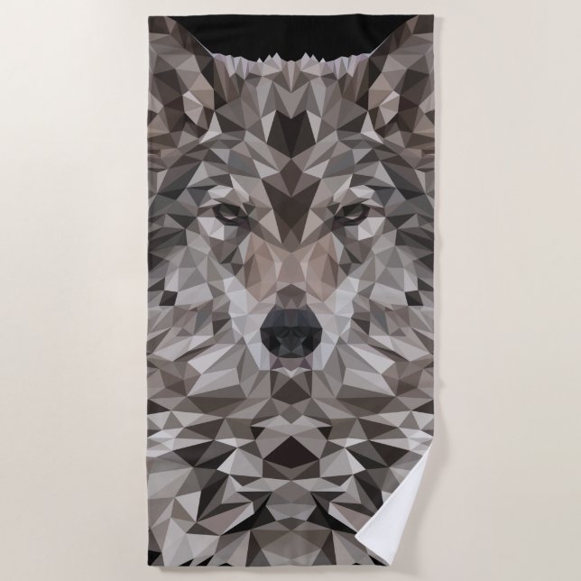 Gray Wolf Geometric Portrait Strandtuch (Vorderseite)