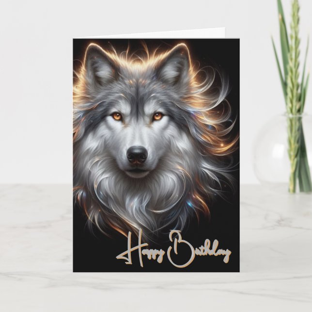 Gray Wolf Happy Birthday Card Karte (Vorderseite)
