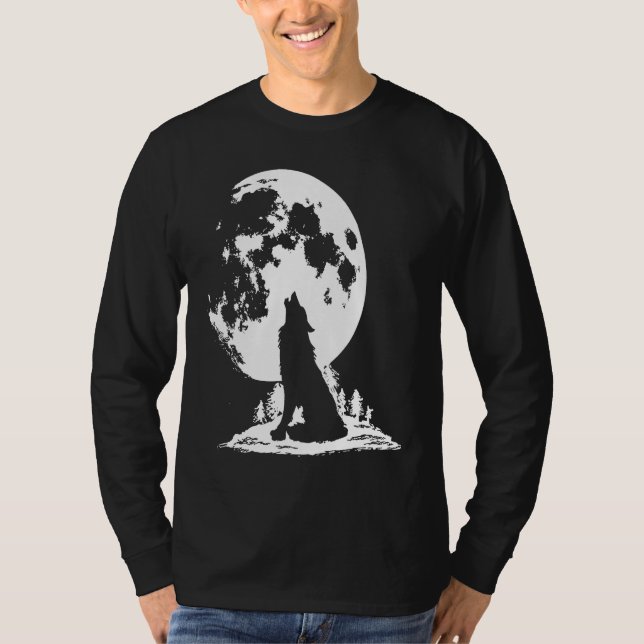 Gray Wolf Howling at Moon T-Shirt (Vorderseite)