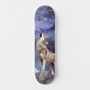 Gray Wolf Howling auf dem Mond Skate Deck Skateboard