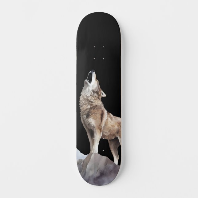 Gray Wolf Howling Wide Street Skateboard (Vorderseite)