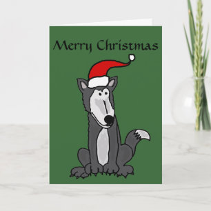 Gray Wolf in Weihnachtsmannmütze Kunst Feiertagskarte