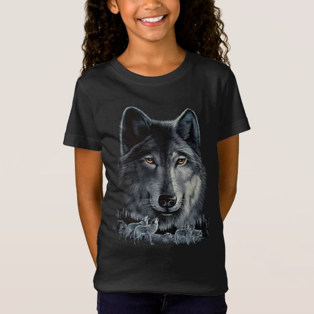 Gray Wolf Kids - Schwarz im Dunkeln T-Shirt (Vorderseite)