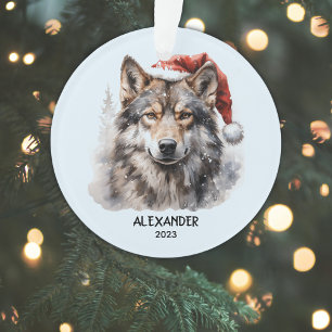 Gray Wolf Monogram Name Jahr Weihnachtsmannmütze W Ornament