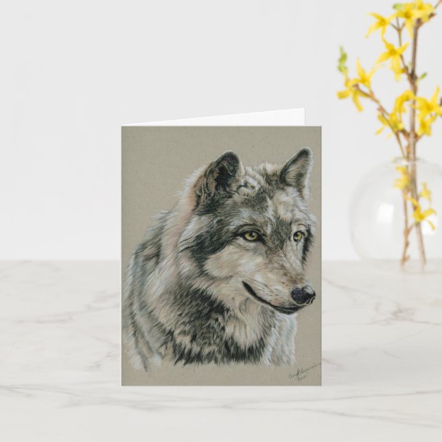 Gray Wolf notecard Karte (Gelbe Blume)