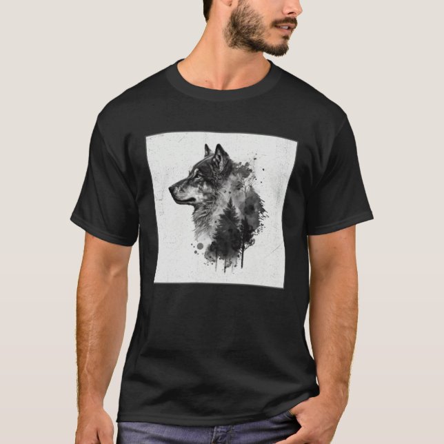 Gray Wolf Paint Splatter Warrior Wild Animal Uniqu T-Shirt (Vorderseite)