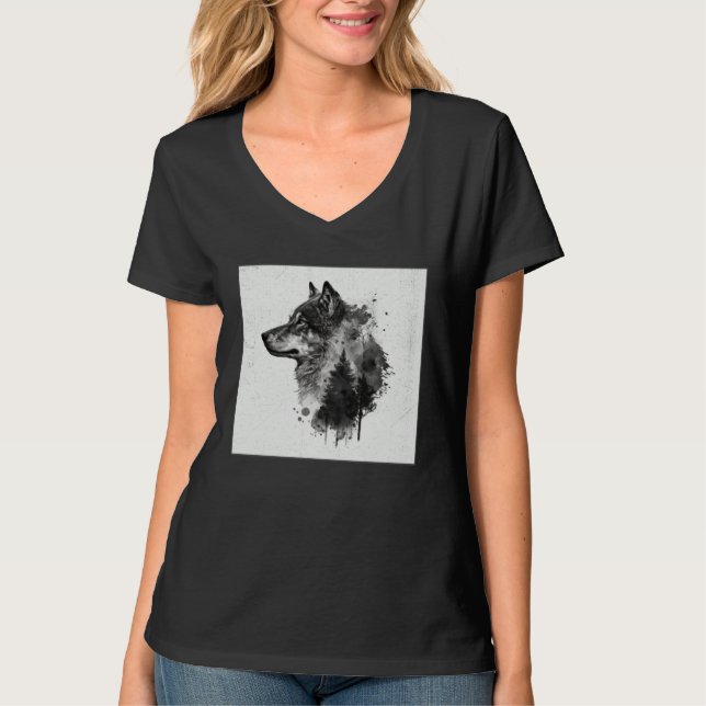 Gray Wolf Paint Splatter Warrior Wild Animal Uniqu T-Shirt (Vorderseite)