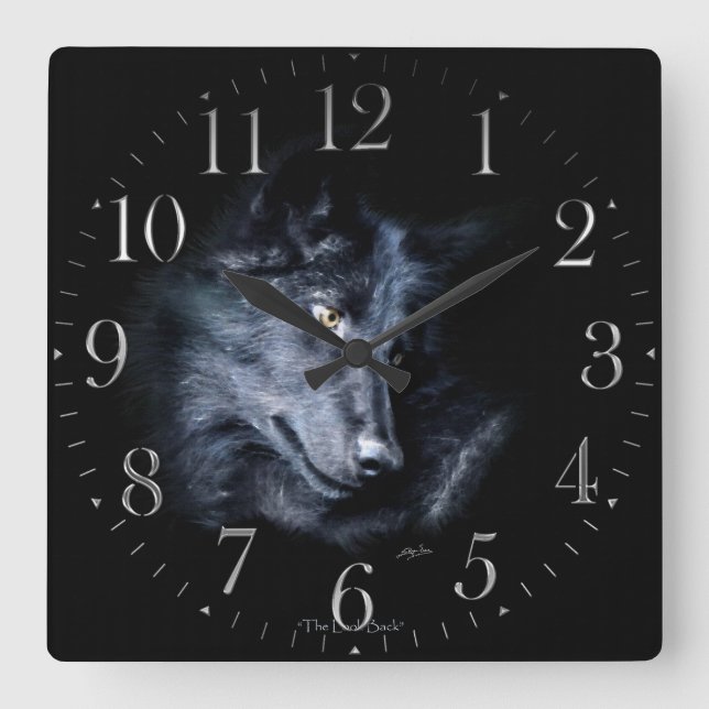 Gray Wolf Portrait Wildlife-Supporter Art Clock Quadratische Wanduhr (Vorderseite)
