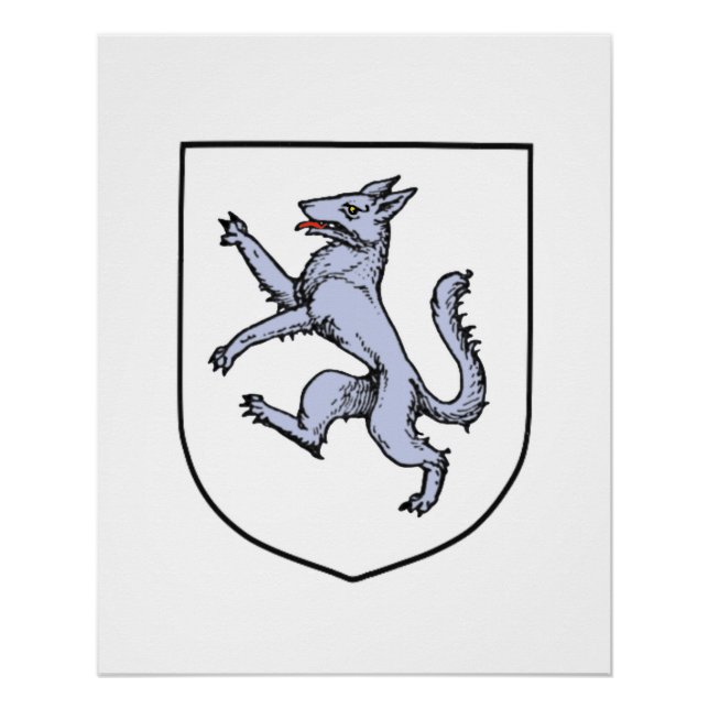 Gray Wolf Rampant auf einem Weißen Schild (Vorderseite)