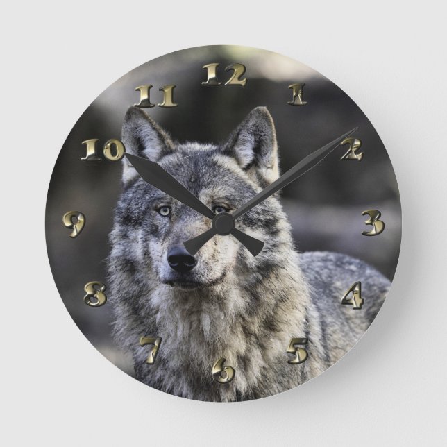 Gray Wolf Runde Wanduhr (Vorderseite)