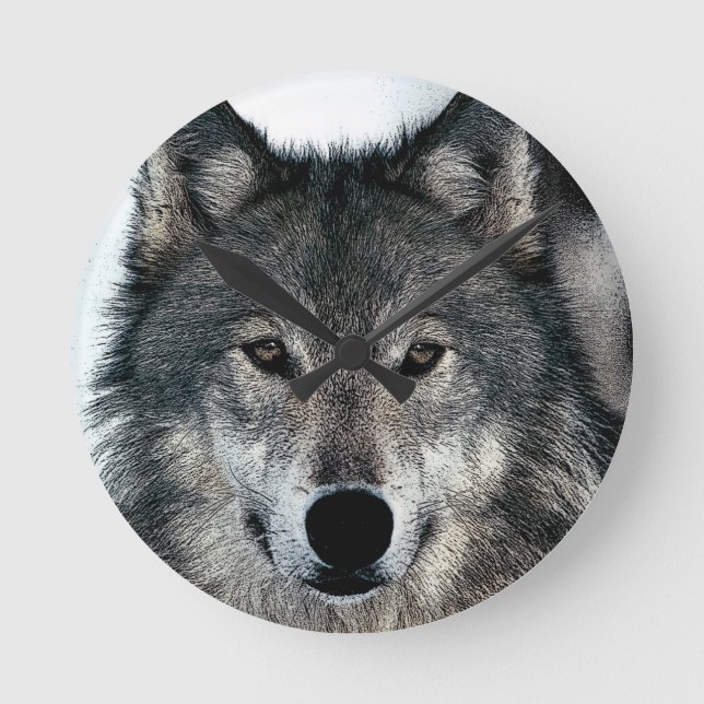 Gray Wolf Runde Wanduhr (Vorderseite)