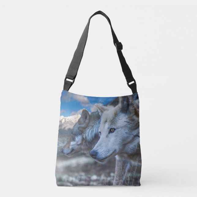 GRAY WOLF SENTINEL WOLVES TRAGETASCHEN MIT LANGEN TRÄGERN (Vorderseite)