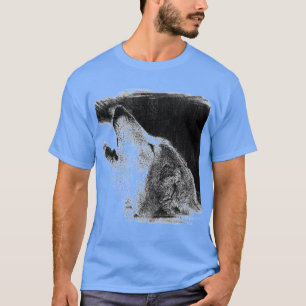 Gray Wolf Sketch Artwork Blue Color T-Shirt