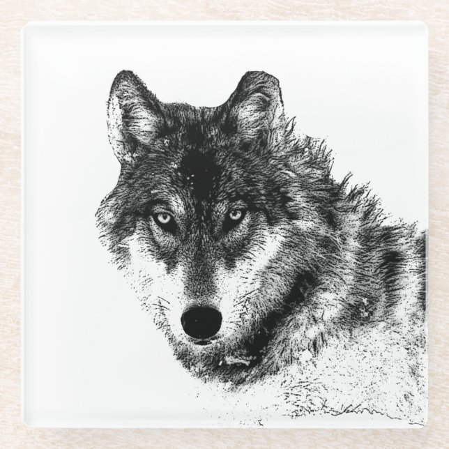 Gray Wolf Sketch Artwork Glasuntersetzer (Vorderseite)