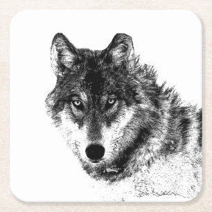 Gray Wolf Sketch Artwork Rechteckiger Pappuntersetzer