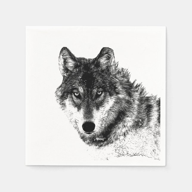 Gray Wolf Sketch Artwork Serviette (Vorderseite)