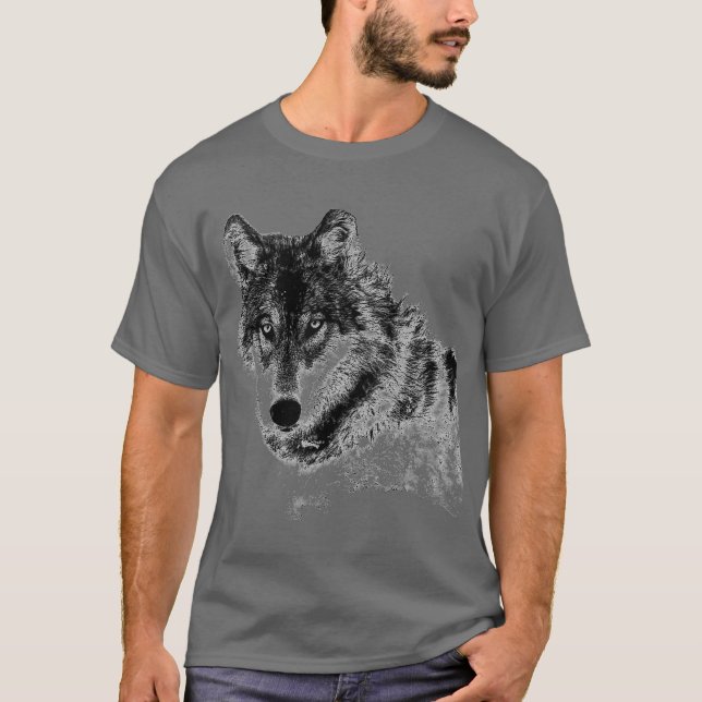 Gray Wolf Sketch Artwork T-Shirt (Vorderseite)