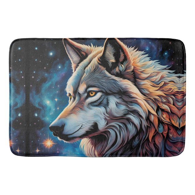 Gray Wolf Starry Night Portrait Badematte (Vorderseite)