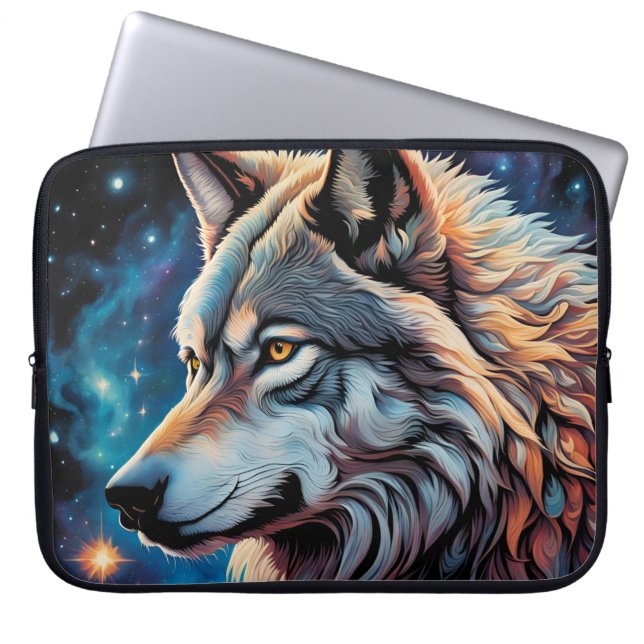 Gray Wolf Starry Night Portrait Laptopschutzhülle (Vorderseite)