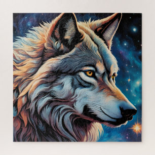 Gray Wolf Starry Night Portrait Puzzle