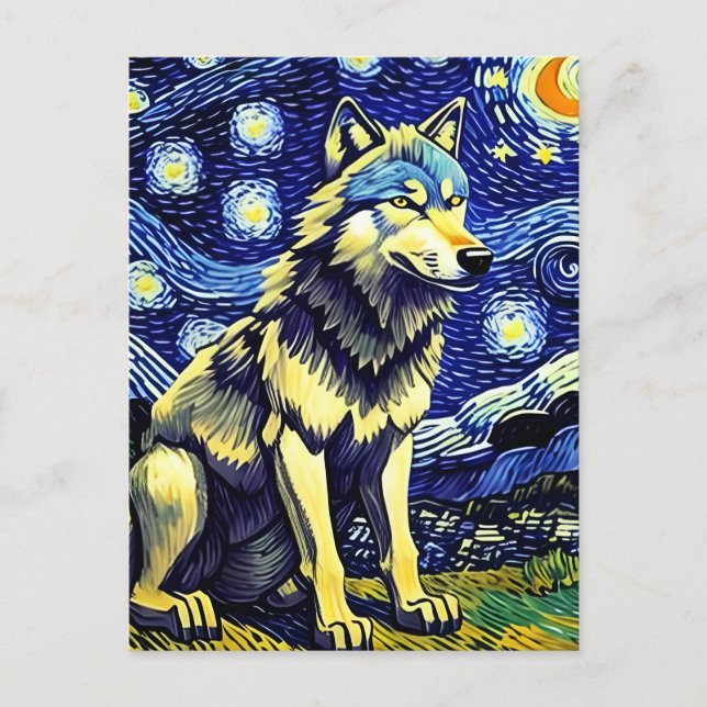 Gray Wolf Starry Night Postkarte (Vorderseite)