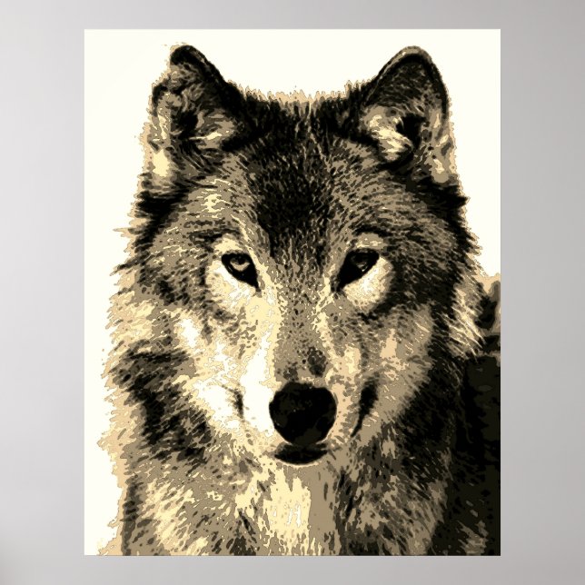Gray Wolf Vintag Sepia Poster (Vorne)