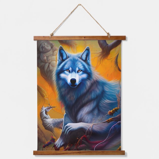 Gray Wolf Wandteppich Mit Holzrahmen (Vorderseite)