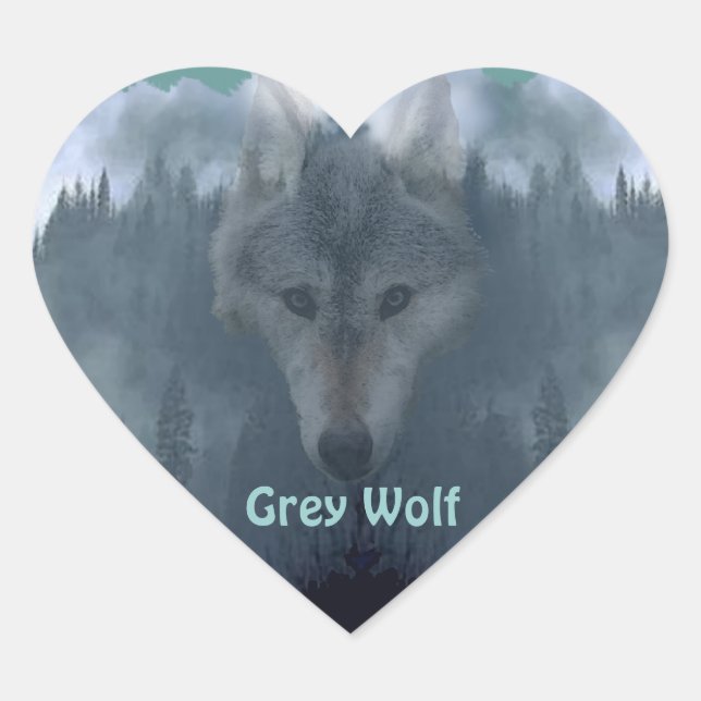 GRAY WOLF Wildlife Supporter Artwork Herz-Aufkleber (Vorderseite)