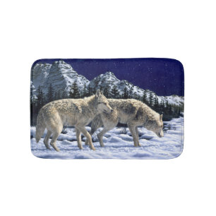 Gray Wolves in Snowy Wintermountains Badematte