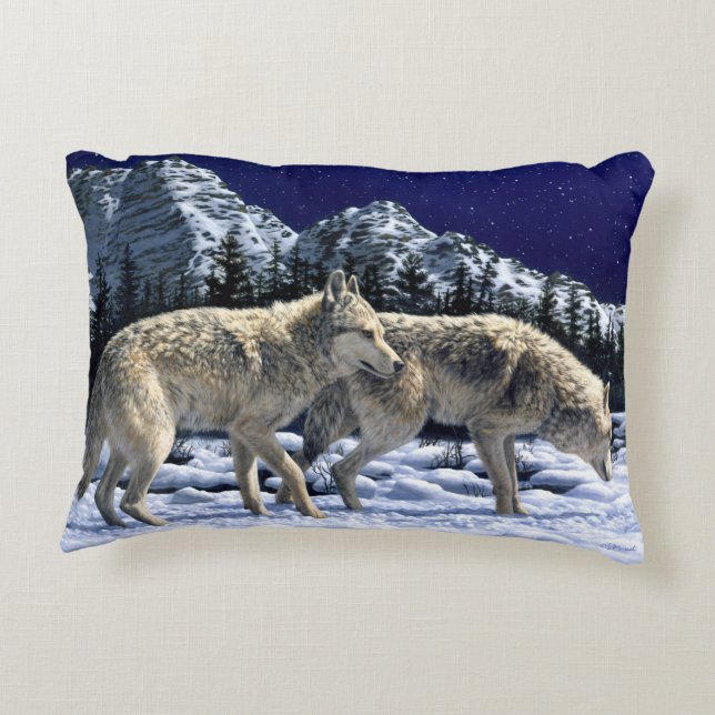 Gray Wolves in Snowy Wintermountains Dekokissen (Rückseite)
