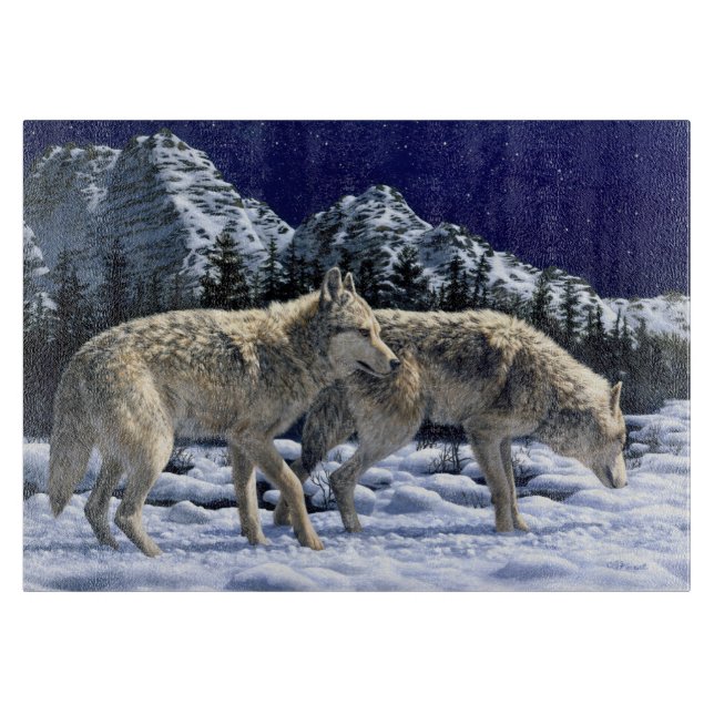 Gray Wolves in Snowy Wintermountains Schneidebrett (Vorderseite)