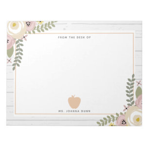 Gray Wood Dusty Floral Pink Apple Lehrer Notizblock