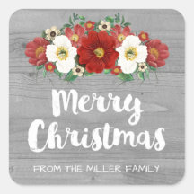 Gray Wood Vintag Red Floral Frohe Weihnachten