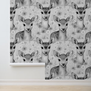 Gray Woodland Baby Dei in einem Blumenfeld Tapete