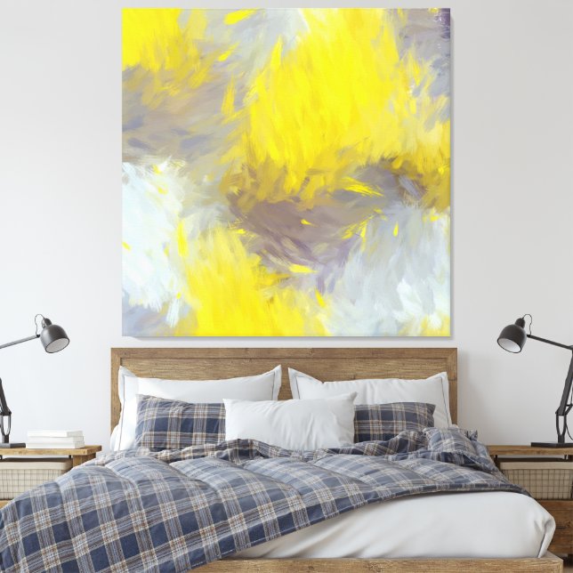 Gray Yellow Abstract Brushstrokes Leinwanddruck (Insitu (Schlafzimmer))