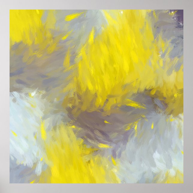Gray Yellow Abstract Brushstrokes Poster (Vorne)