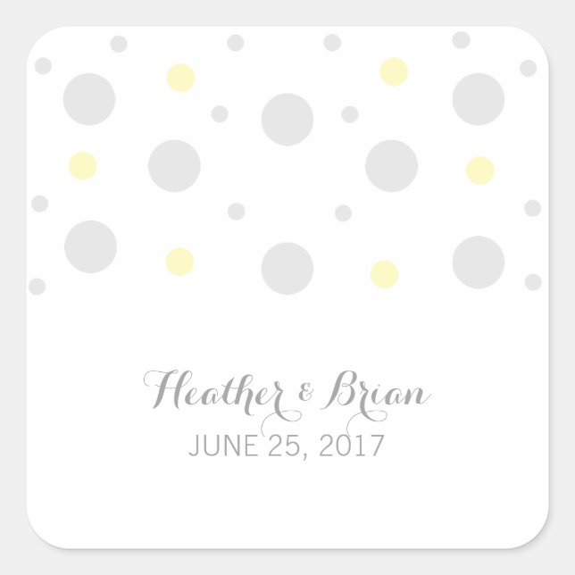 Gray Yellow Confetti Wedding Stickers (Vorderseite)