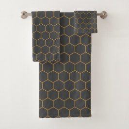 Gray Yellow Honeycomb Hexagon Pattern Trendy Manly Badhandtuch Set