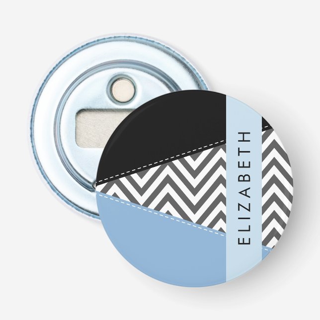 Gray Zigzag, grau Zickzack, blau, Ihr Name Flaschenöffner (Vorderseite)